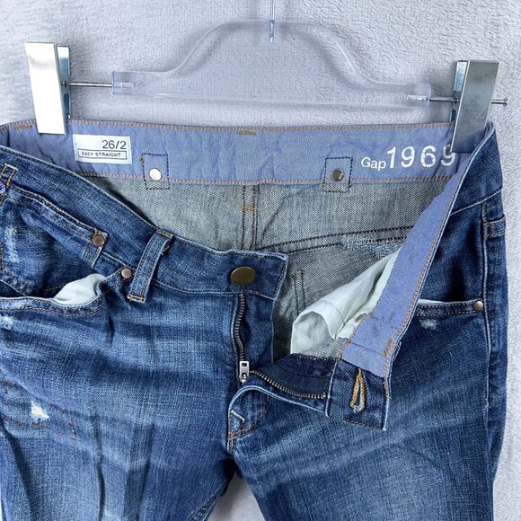 Gap 1969 Easy Straight Leg Jeans Womens Size 26/2 Dark Wash S/705557-00 Blue - Picture 5 of 12